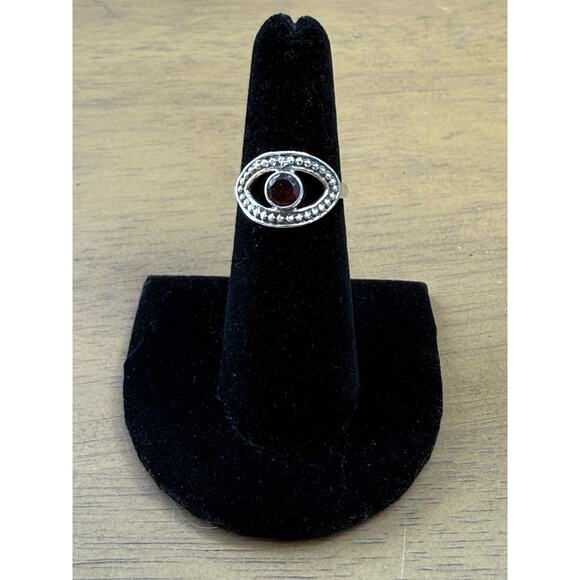 Natural Round .85 ct Garnet Evil Ring Sz 6 - Picture 2 of 4
